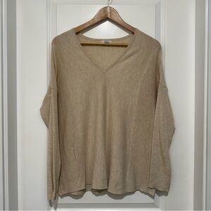 Jacqueline De Yong | Women’s Medium Elegant  Cream Tan V-Neck Sweater